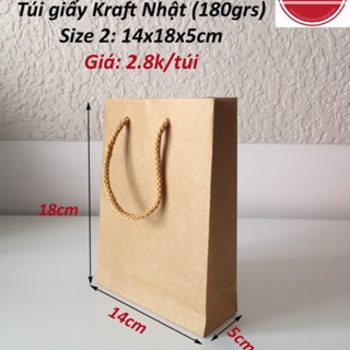 Gói 20 túi kraft size số 2 (14*18*5), quai dây thừng/dù vải