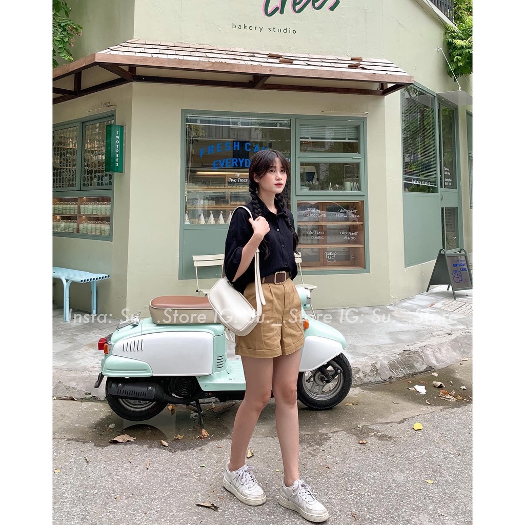 Quần sooc thô xắn gấu kèm đai Q433 SUSTORE