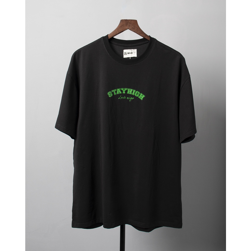 Áo thun nam form rộng oversize stayhigh đen TL19 Nigo form rộng màu đen tay lỡ co giãn cao cấp