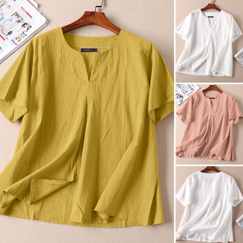Zanzea Áo Kiểu Tay Ngắn Cổ Tròn Dáng Rộng Thời Trang Đi Biển Xinh Xắn Cho Nữ