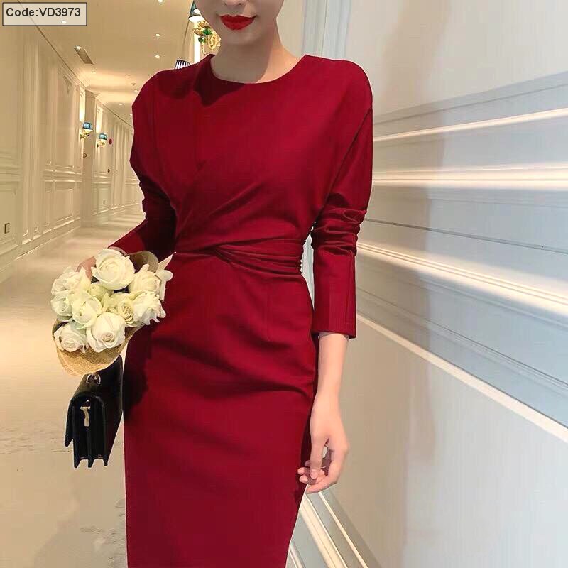 Đầm body cổ nơ tay dài công sở