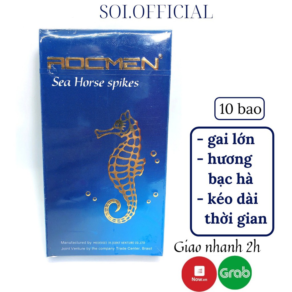 Bao cao su Rocmen xanh cá ngựa bcs gai bạc hà the mát 10 cái SOI.official