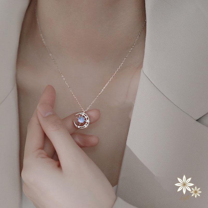 🌸Vòng cổ Mặt Trăng Và Ngôi Sao Màu Xanh Dương Đơn Giản Phong Cách Hàn Quốc Cho Nữ