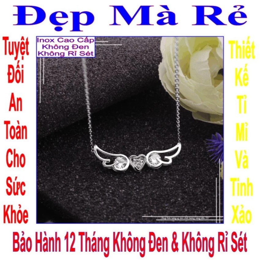 Dây chuyền nữ có mặt đôi cánh thiên thần và trái tim đính 3 viên đá Zircon - DCNU00065T025049 (Trắng)