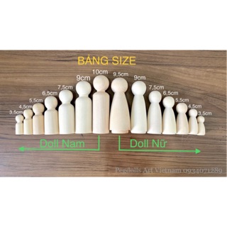 [Xưởng sx]-Búp bê gỗ ĐỦ SIZE 3,5cm->10cm (loại gỗ truyền thống)