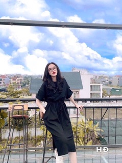 Váy vịt thắt eo dáng dài form rộng chất cotton