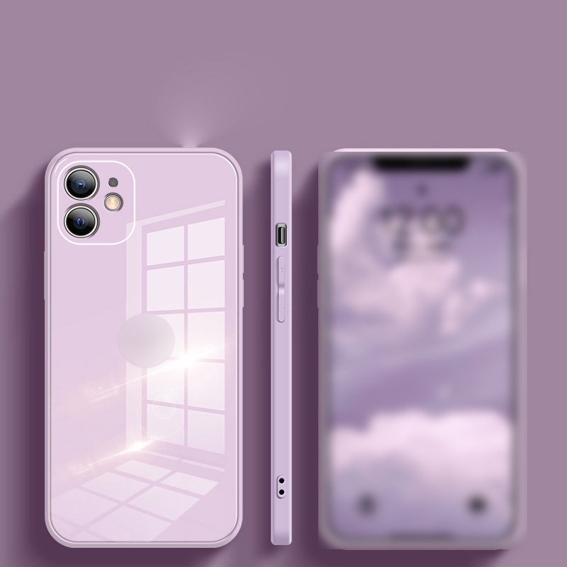 Ốp điện thoại mặt kính khung vuông đơn giản thích hợp cho Iphone 12 11 Pro Max Xs Max Xr X 8 7 Plus