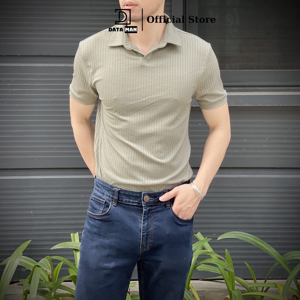 Áo thun POLO nam cổ chữ V, có ve lật DATAMAN, chất cotton đũa co giãn 4 chiều, thoáng mát - ATPL22-01