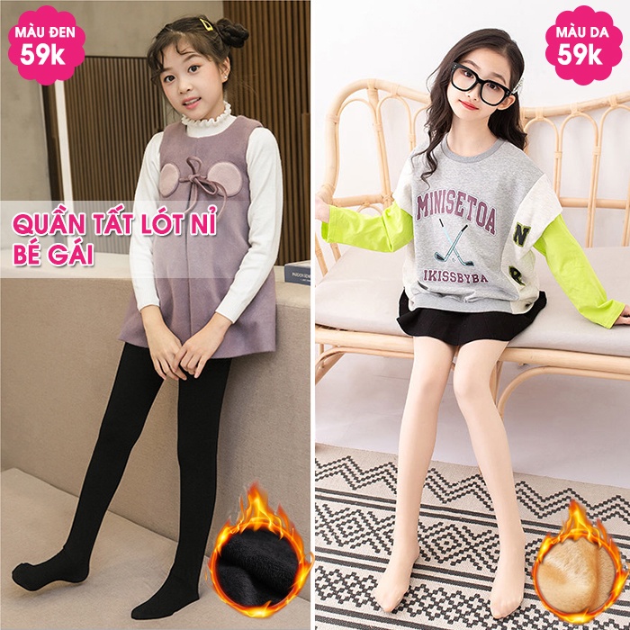 Quần tất lót lông BÉ gái BÉ Trai, lông dày mịn ấm size 2 đến 14 tuối
