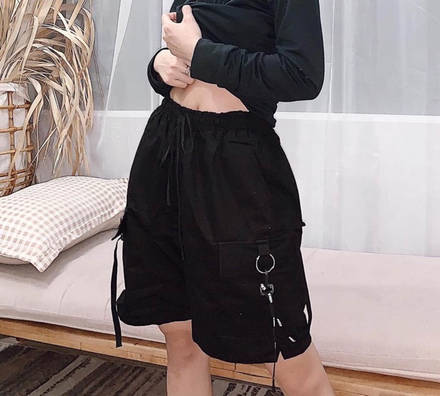 Quần short ngố kaki túi hộp unisex Dây Đen Trắng nam nữ phong cách ulzzang Wind | BigBuy360 - bigbuy360.vn