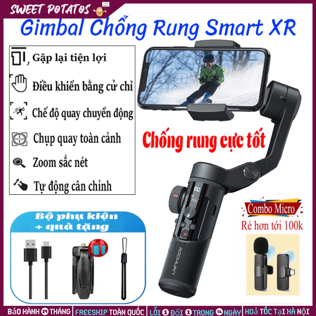Combo Micro Không DâyGimbal điện thoại SMART XR mini siêu nhỏ gọn - dung lượng pin trâu - hỗ trợ đa dạng điện thoại