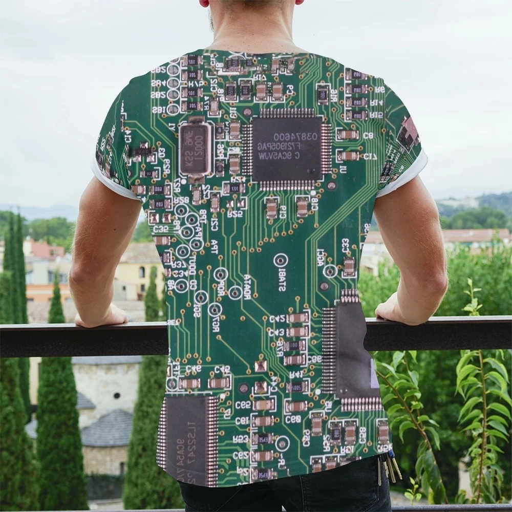 Áo Thun Tay Ngắn In Hình Chip Điện Tử 3D Phong Cách Hip Hop Cá Tính Cho Nam Nữ