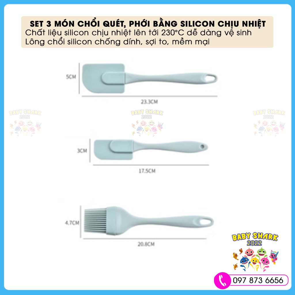 Set 3 món chổi quét dầu ăn, phới làm bánh bằng silicon chịu nhiệt kích thước 24cmx5cm dễ dàng cầm, nắm