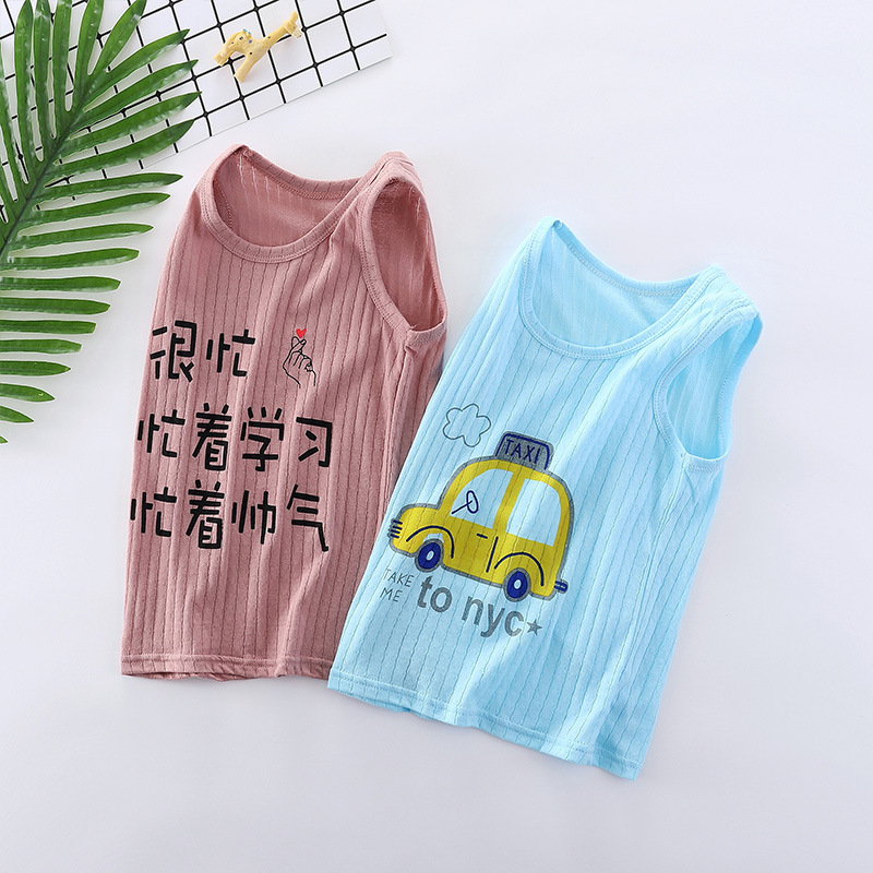 Áo Ba Lỗ Vải Cotton Phối Lưới In Hoạt Hình Khủng Long Thân Thiện Với Da Cho Bé Trai