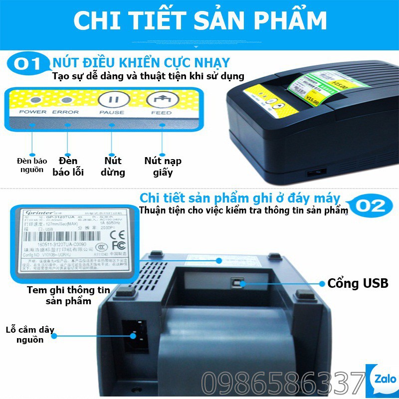 [8HEO HN] Máy in nhãn trang sức, in tem vàng, mã vạch trang sức kim hoàn, tem nhẫn, mác giá trang sức phụ kiện GP3120TUA