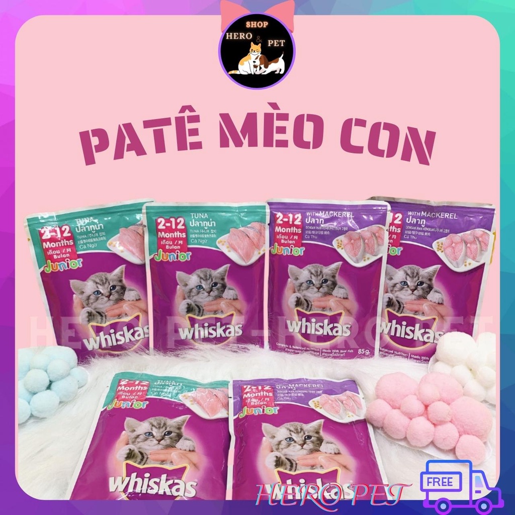 Pate Mèo Whiskas 80g, Pate Mèo Con bổ sung dinh dưỡng dành cho mèo - Hero Petshop