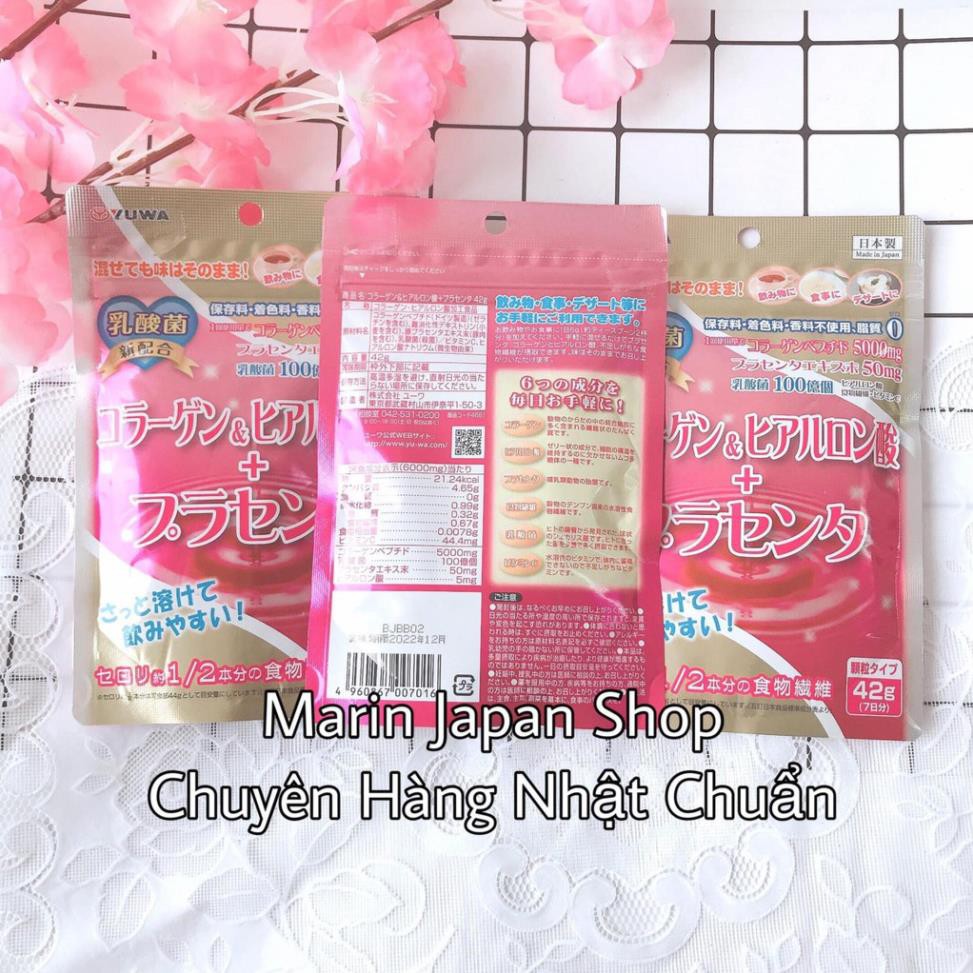Gói tinh chất dạng bột collagen, nhau thai placenta , axit hyaluronic và vitamin C Nhật Bản