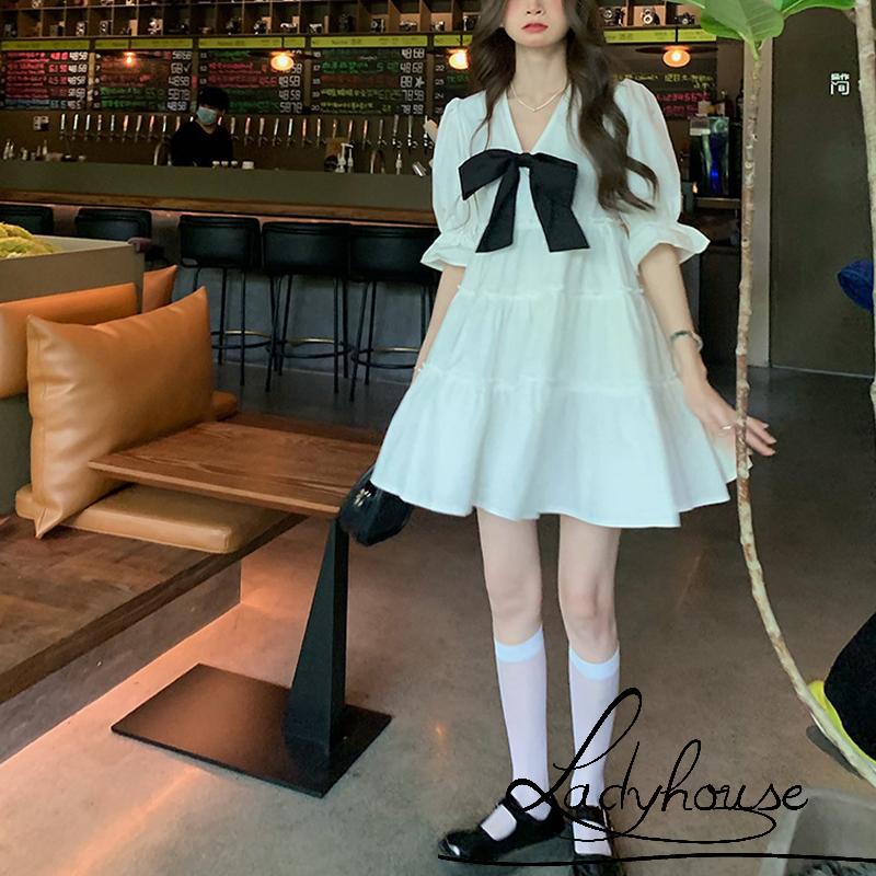 Đầm Dài Đến Khuỷu Tay Có Thắt Nơ Xếp Ly Trang Trí Cho Nữ