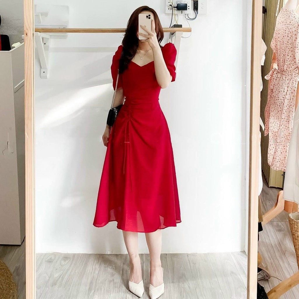 Váy Nữ Đẹp 💖FREESHIP💖 Đầm suông Dự Tiệc tay phồng rút dây hông đẹp nhẹ nhàng [Mẫu Mới 2021] | BigBuy360 - bigbuy360.vn