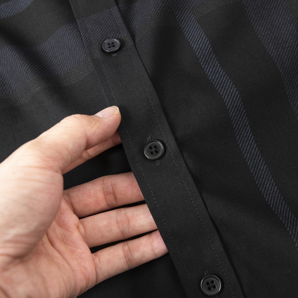 Áo Sơ Mi Nam Công Sở Trung Niên ANTON SOMIANTON Màu Xám Đen Họa Tiết Kẻ Sọc Trắng Slimfit Cotton - XAT206