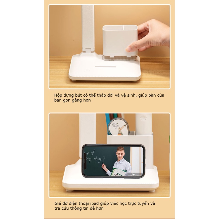 Đèn LED Để Bàn Học Bàn Làm Việc KUNBE, Thiết Kế Sáng Tạo Với 2 Thanh Led Rời Kèm Hộc Đựng Bút Tiện Lợi