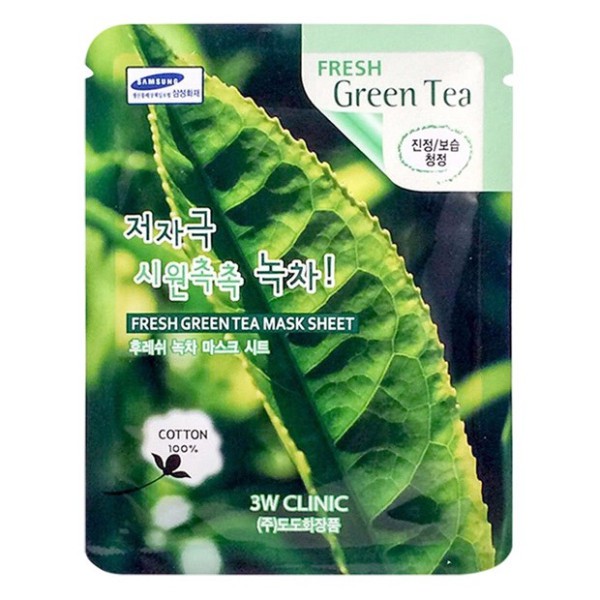 Combo 10 miếng mặt nạ chiết xuâwts trà xanh  3W CLINIC FRESH GREEN TEA MASK SHEET 23g Hàn Quốc