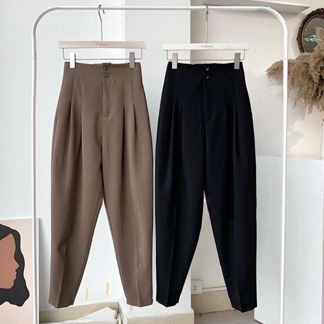 Quần Tây cạp cao, quần Baggy công sở Xếp Ly Cạp Liền 2 cúc ྇