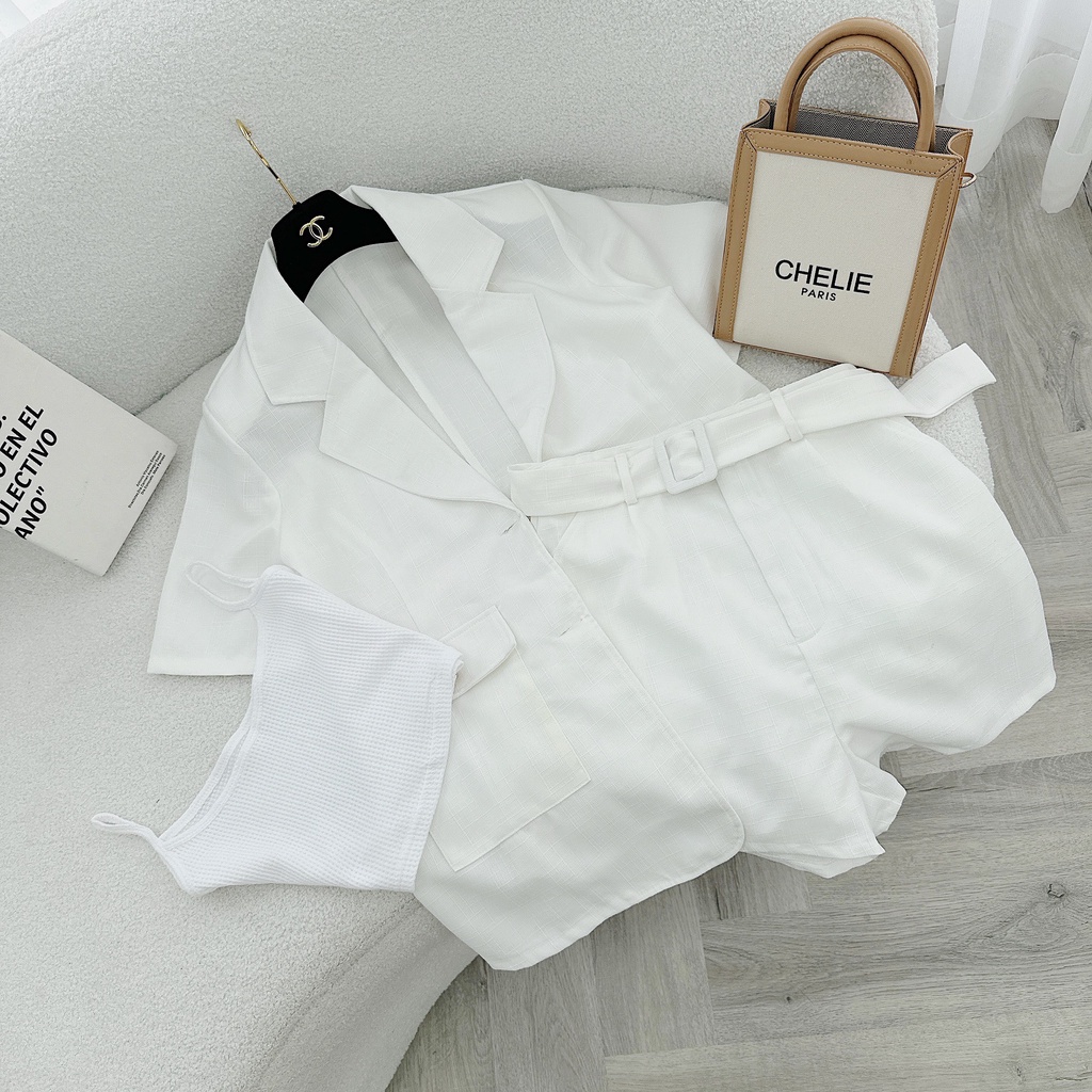 SET 4 MÓN : ÁO VEST + QUẦN SHORT + ÁO LÓT 2 DÂY + BELT