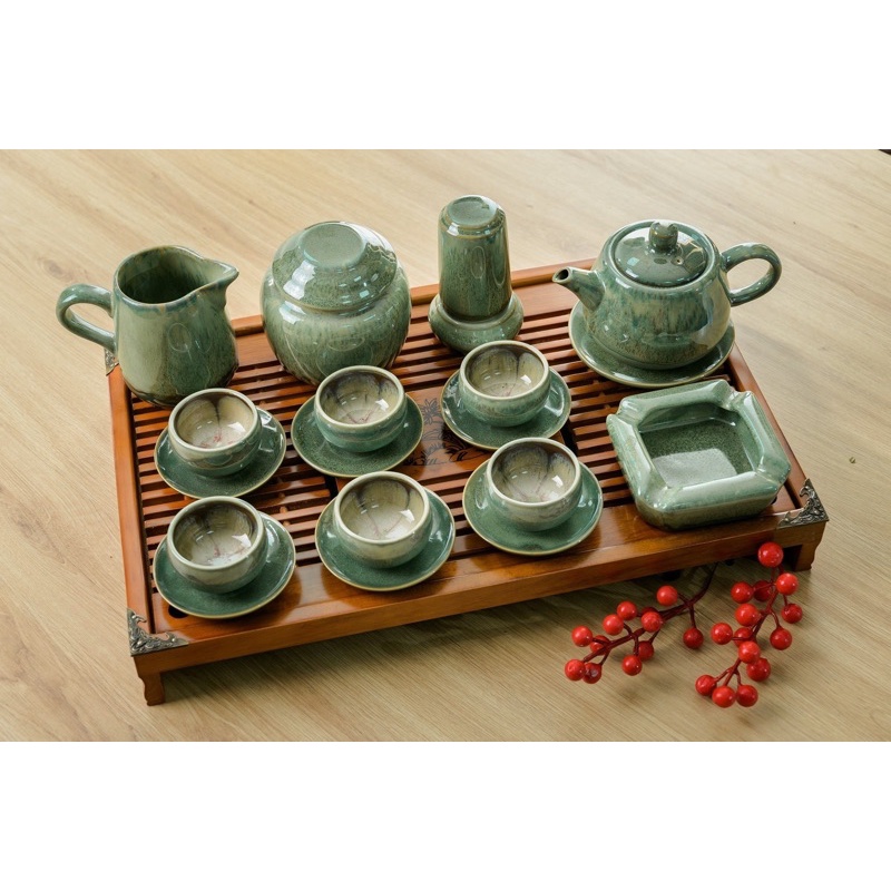 Bộ ấm chén Bát Tràng men hoả biến thiên thanh - Bộ trà Bát Tràng- GỐM BÁT TRÀNG
