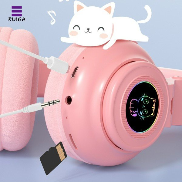 Tai Nghe chụp tai không dây Bluetooth kiểu dáng Mèo Con Kỳ Lân -Hỗ trợ mic và đèn led - STN27
