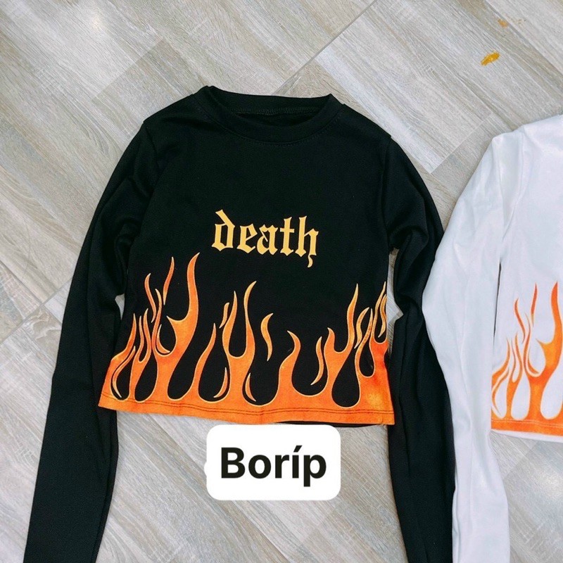 Áo thun croptop dài tay death ngọn lửa ☘️☘️☘️c