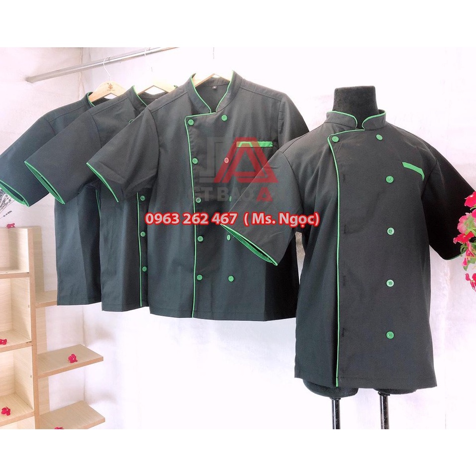 Áo Bếp Quán Ăn - Đồng Phục Nhà Hàng Màu Trắng Tay Ngắn Có Viền
