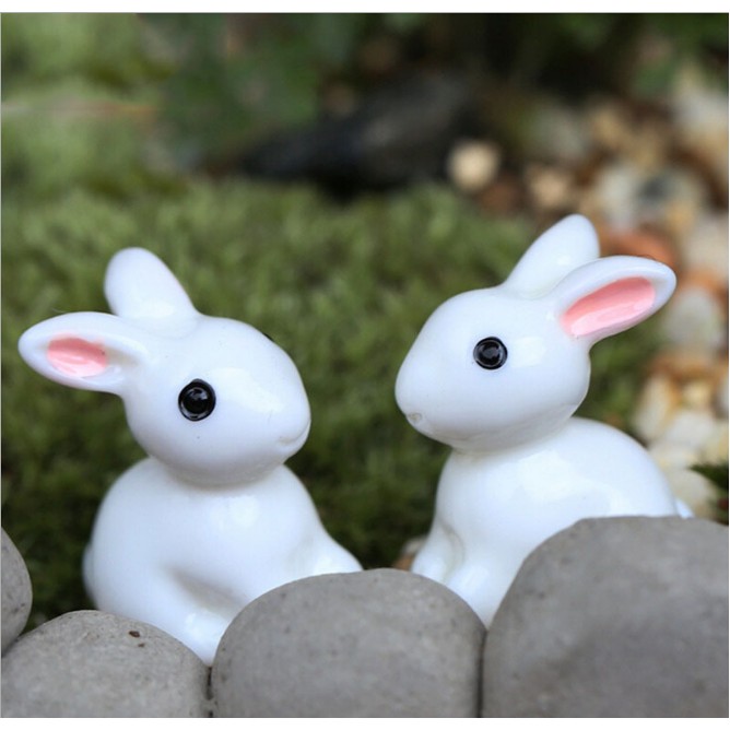 Đôi thỏ trắng để trang trí nhà búp bê, tiểu cảnh, bonsai