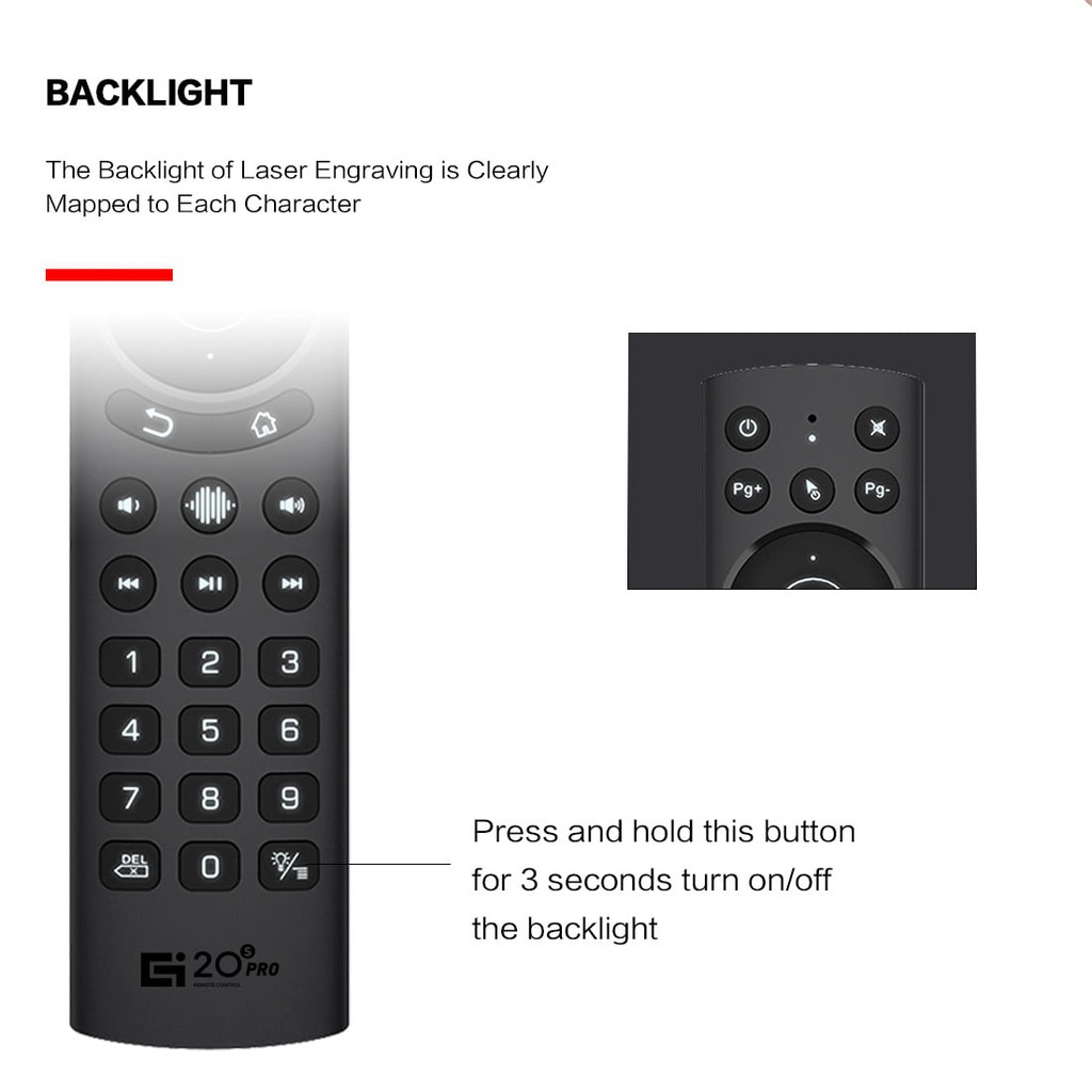 Điều khiển chuột bay tìm kiếm giọng nói G20s Pro Remote Mouse Air Voice có đèn Led bàn phím