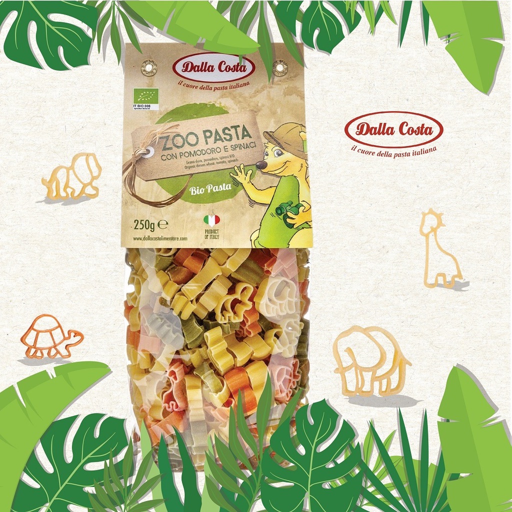 Nui rau củ hữu cơ hình thú/hình tàu xe cho bé 250g Dalla Costa Organic Baby Pasta Zoo/Pasta Travel
