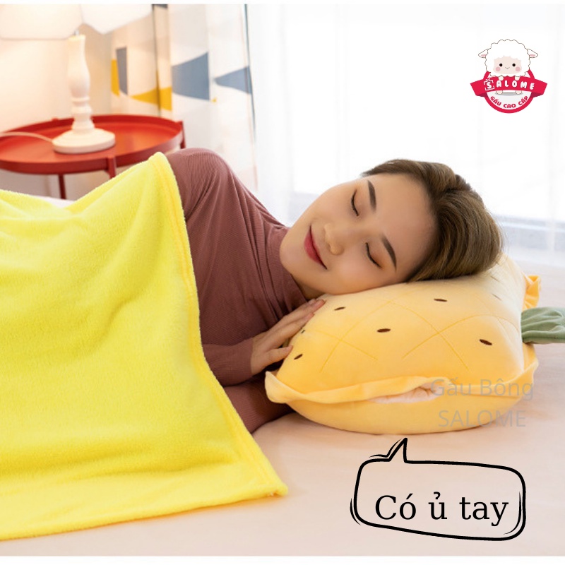 Gấu Bông Có Mền Hình Trái Cây SALOME, Chăn Gối Văn Phòng 3 trong 1