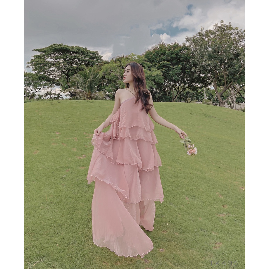 BBSTORE'S Đầm Maxi Cổ Yếm Xếp Tầng  Dáng Váy Dài Đi Biển Đi Tiệc Đi Chơi cực Sang Chảnh  -TK495