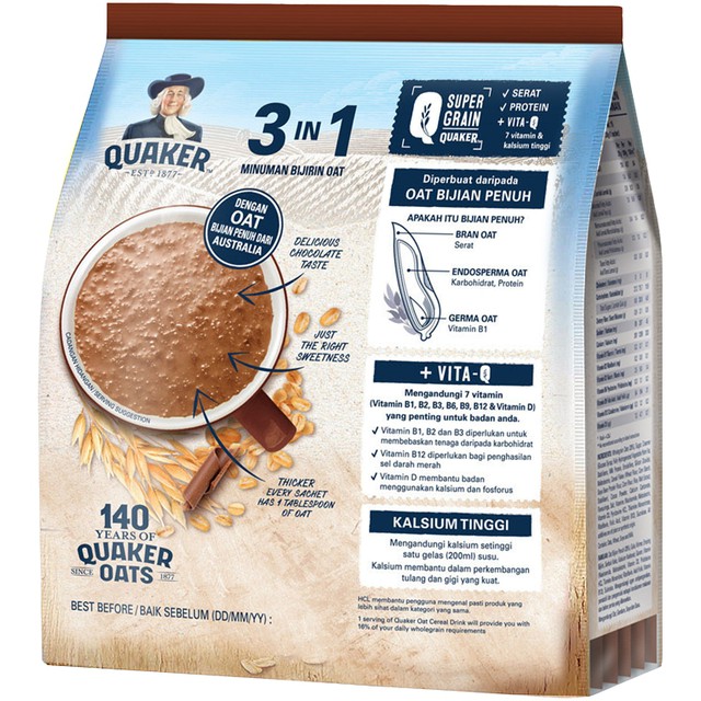 Thức uống yến mạch Quaker Oats 3in1 Vị Chocolate