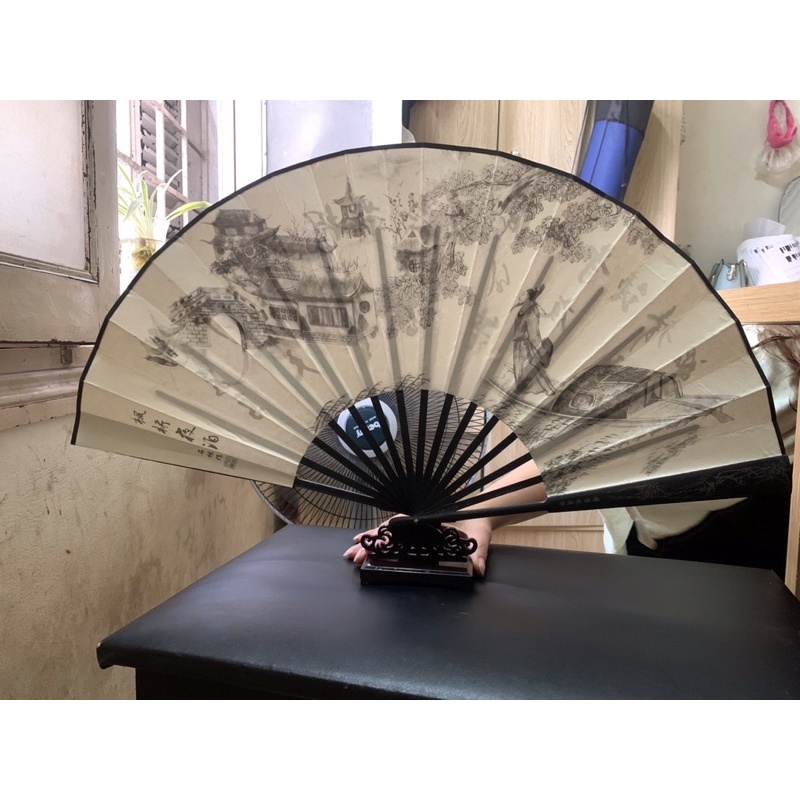 Quạt cổ trang 33cm + tặng kèm bao + tặng kèm đế, sỉ ib shop