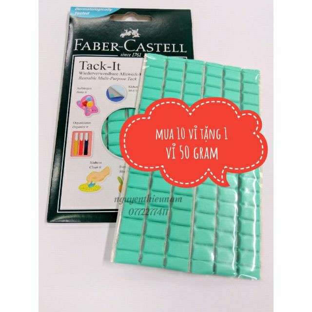 (Vỉ 50g-90 miếng) Blu tack- Đất sét dính-miếng dính đa năng-Tack it FaBer CasTELL.