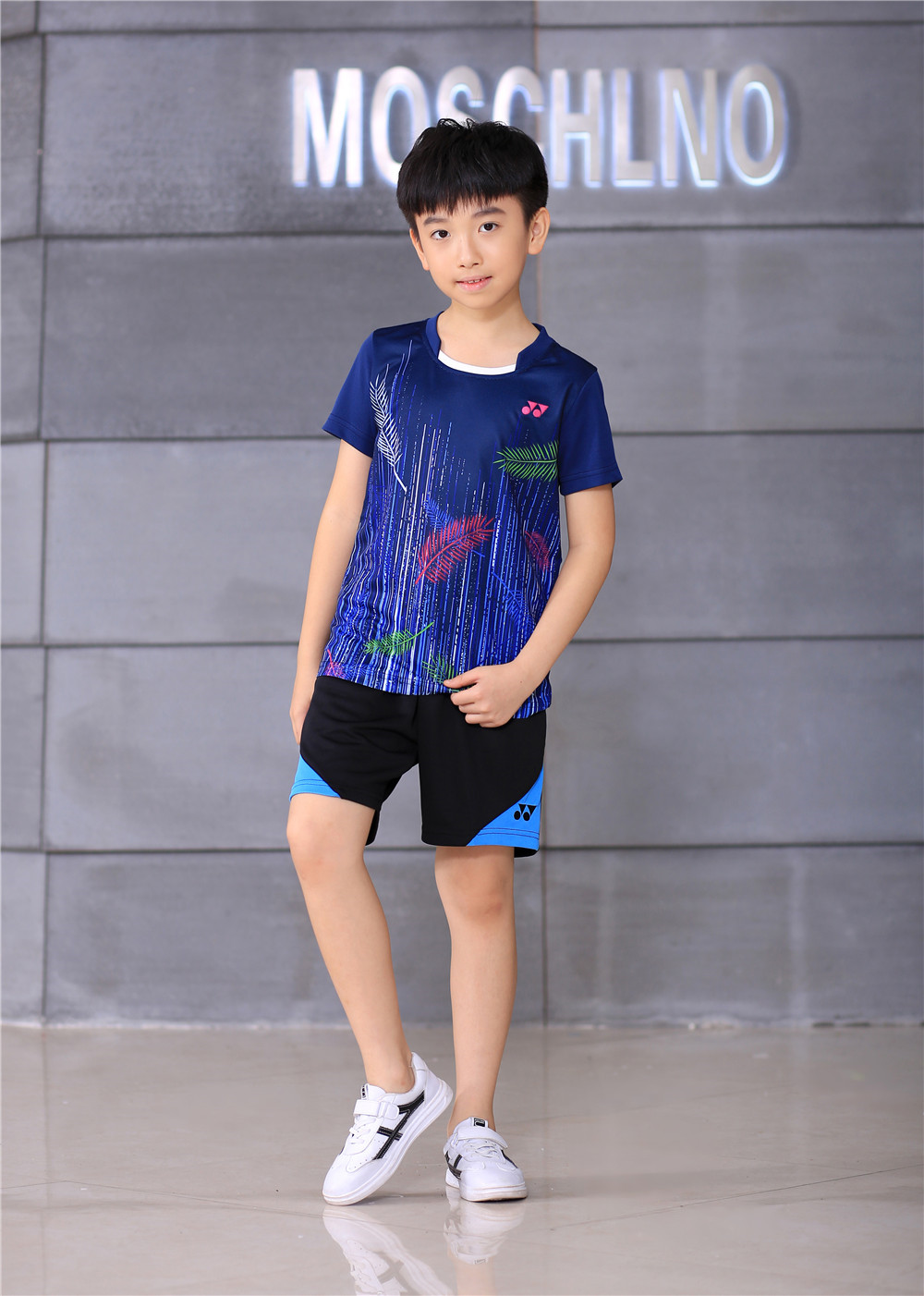 Bộ đồ thể thao cầu lông YONEXS thoáng khí nhanh khô phối màu xanh dương trắng cho bé trai 2021