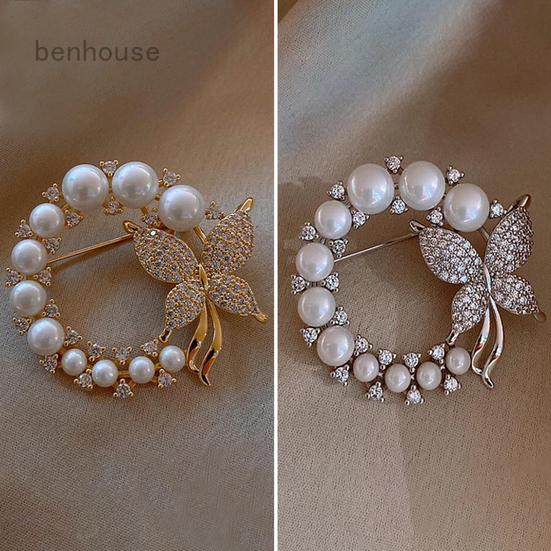 Trâm Cài Áo Hình Bướm Đính Ngọc Trai Và Đá Zircon Sang Trọng