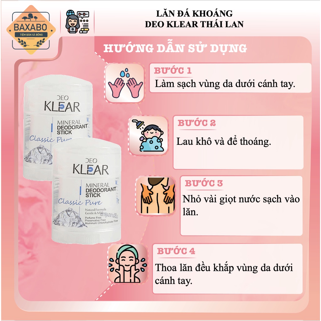 LĂN ĐÁ KHOÁNG DEO KLEAR MINERAL DEODORANT STICK THÁI LAN - LĂN ĐÁ KHOÁNG 70GR - HÀNG CHÍNH HÃNG