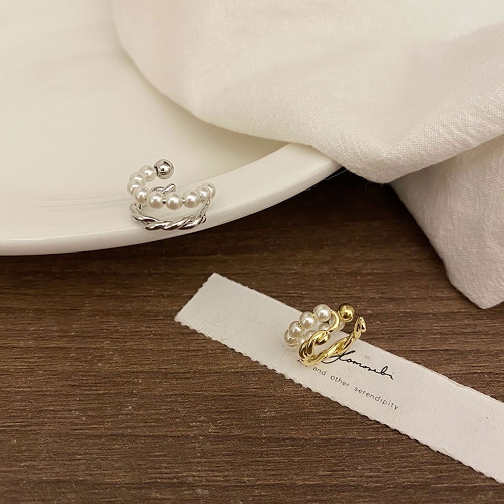 1 Khuyên Vành Tai Hai Lớp Đính Ngọc Trai Thời Trang