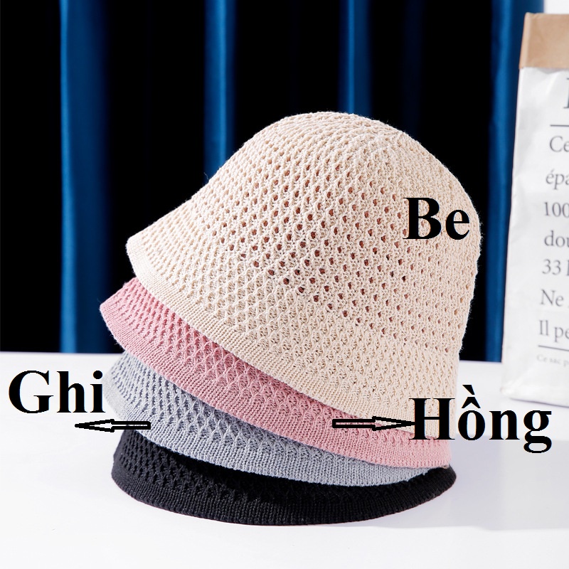 Mũ len bucket len mỏng dệt kim thoáng khí cho mùa Xuân Hè