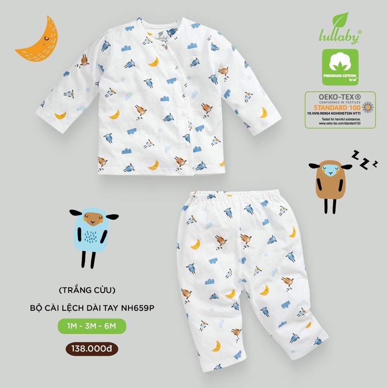 Bộ sơ sinh cài lệch vải thở Lullaby NH659P(1-6m)