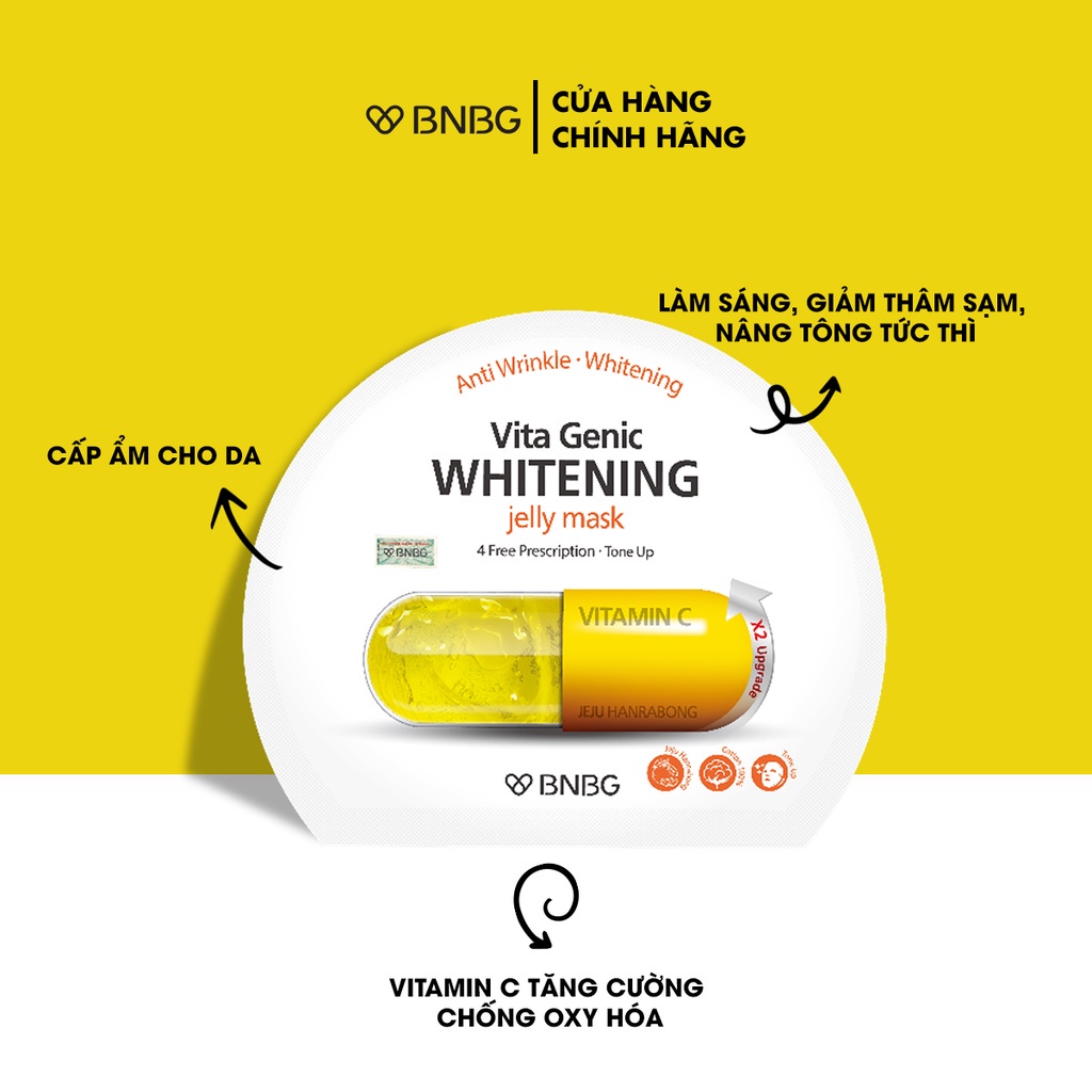 Mặt Nạ Giấy BNBG Dưỡng Da Trắng Sáng và Đều Màu Da Vita Genic Whitening Jelly Mask (Vitamin C) 30ml