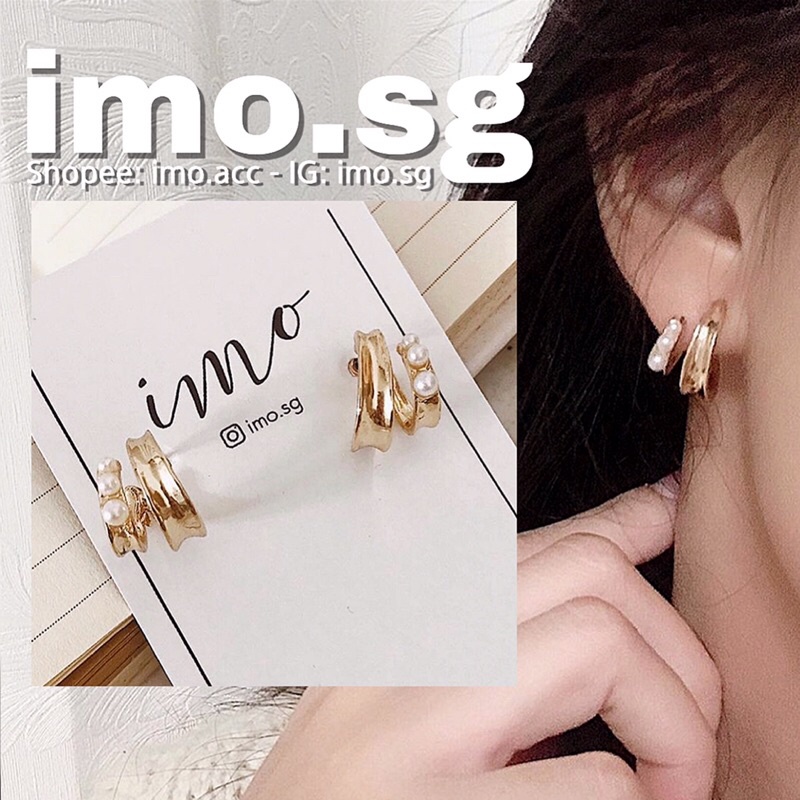 Bông tai tròn giả vờ như bấm 2 lỗ ngọc ánh kim imo.sg bạc 925 tự chụp có sẵn sang xịn độc lạ phong cách Hàn ulzzang