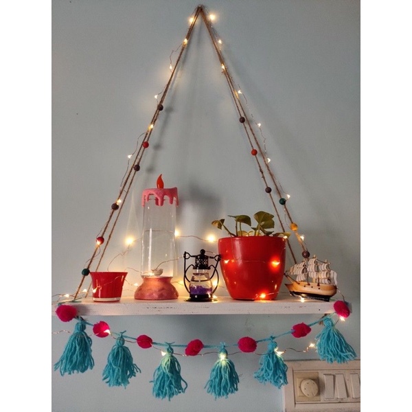 Kệ treo tường 10X30Cm, vitage decor trang trí hiện đại đẹp, loại 1 tầng kệ, được tặng kèm dây thừng