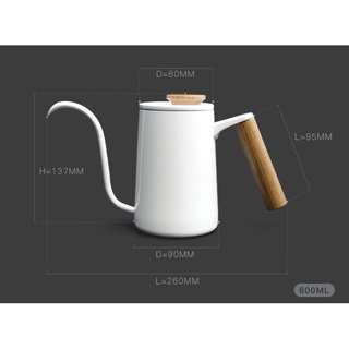 Ấm rót cà phê vòi ngỗng pha pour over, drip cán gỗ